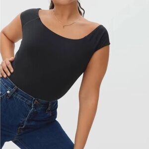 Everlane Off The Shoulder Black Cap Sleeve Bodysuit